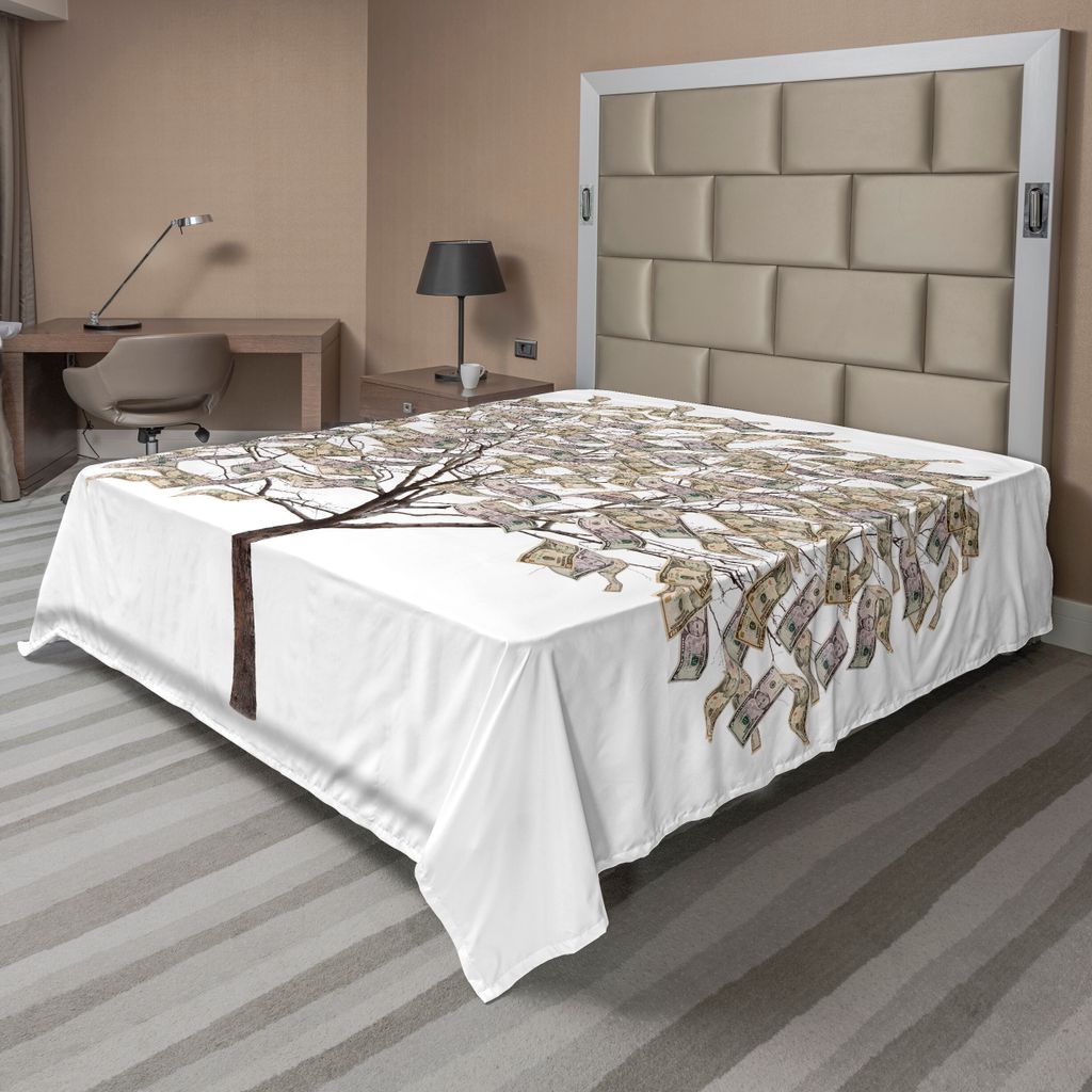 ABAKUHAUS Abstrakt Bettlaken, Digital generiert Surreal Riches Baum mit Geld-Form-Blätter auf Plain Hintergrund, weiches bequemes oberes Bettlaken...