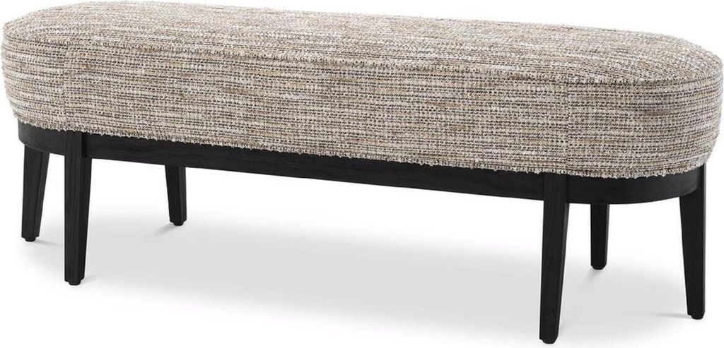 Casa Padrino Luxus Sitzbank Beige / Schwarz 132 x 45 x H. 47 cm - Gepolsterte Wohnzimmer Bank - Wohnzimmer Möbel - Hotel Möbel - Luxus Kollektion