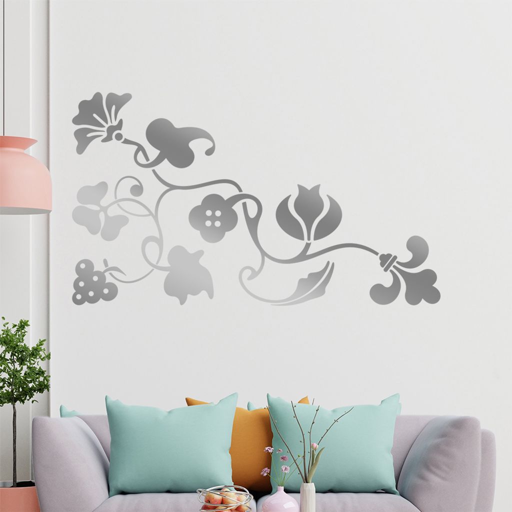 Eckeornament -Blüten - Traube Wandtattoo in 6 Größen - Wandaufkleber Wall Sticker - Dekoration, Küche, Wohnzimmer, Schlafzimmer, Badezimmer