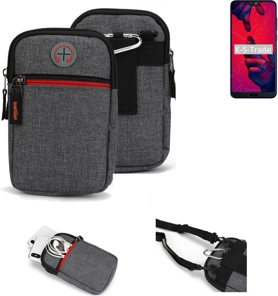 K-S-Trade Holster Gürtel Tasche kompatibel mit Huawei P20 Pro Handy Tasche Schutz Hülle grau Zusatzfächer 1x