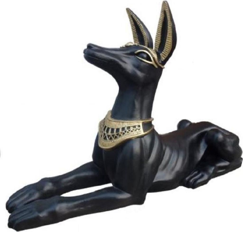 Casa Padrino Deko Skulptur Anubis Hund Schwarz / Gold 122 x H. 52 cm - Wetterbeständige Ägyptische Dekofigur - Deko Accessoires