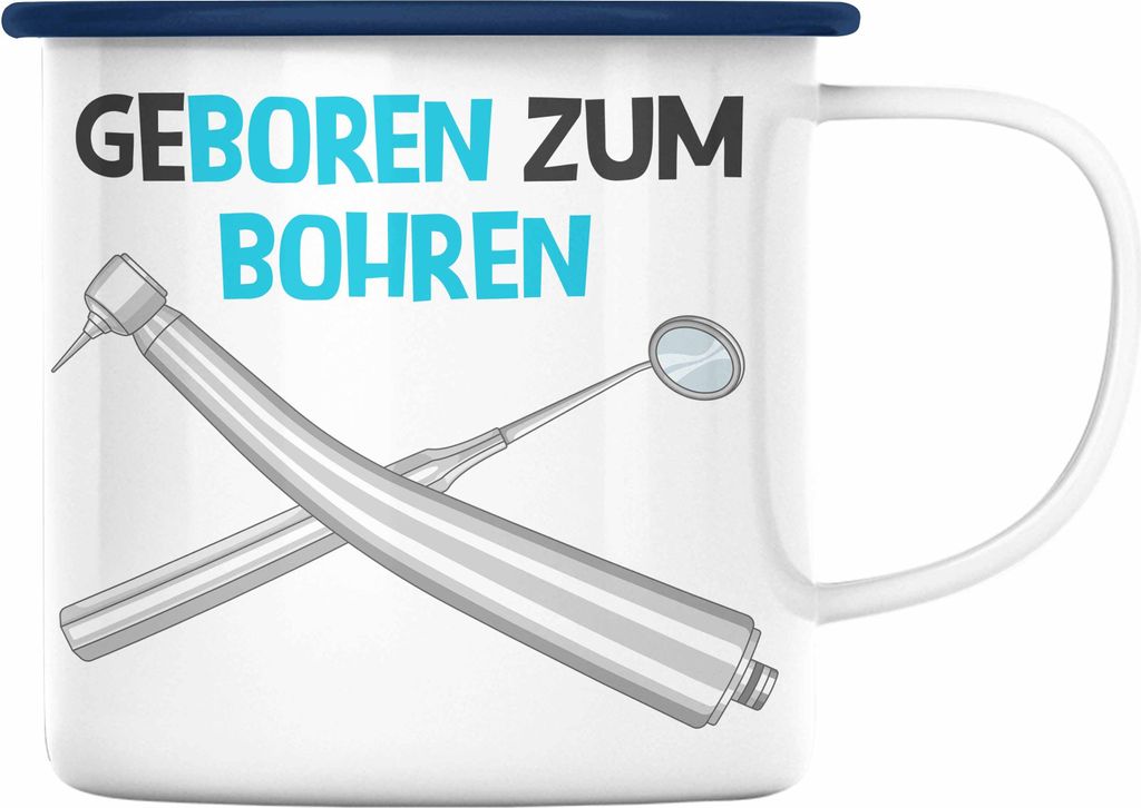 Trendation - Zahnmedizinische Fachangestellte Geschenk Emaille Tasse mit Spruch Zahnarzt Geschenkidee Zahnartzhelferin (Blau)