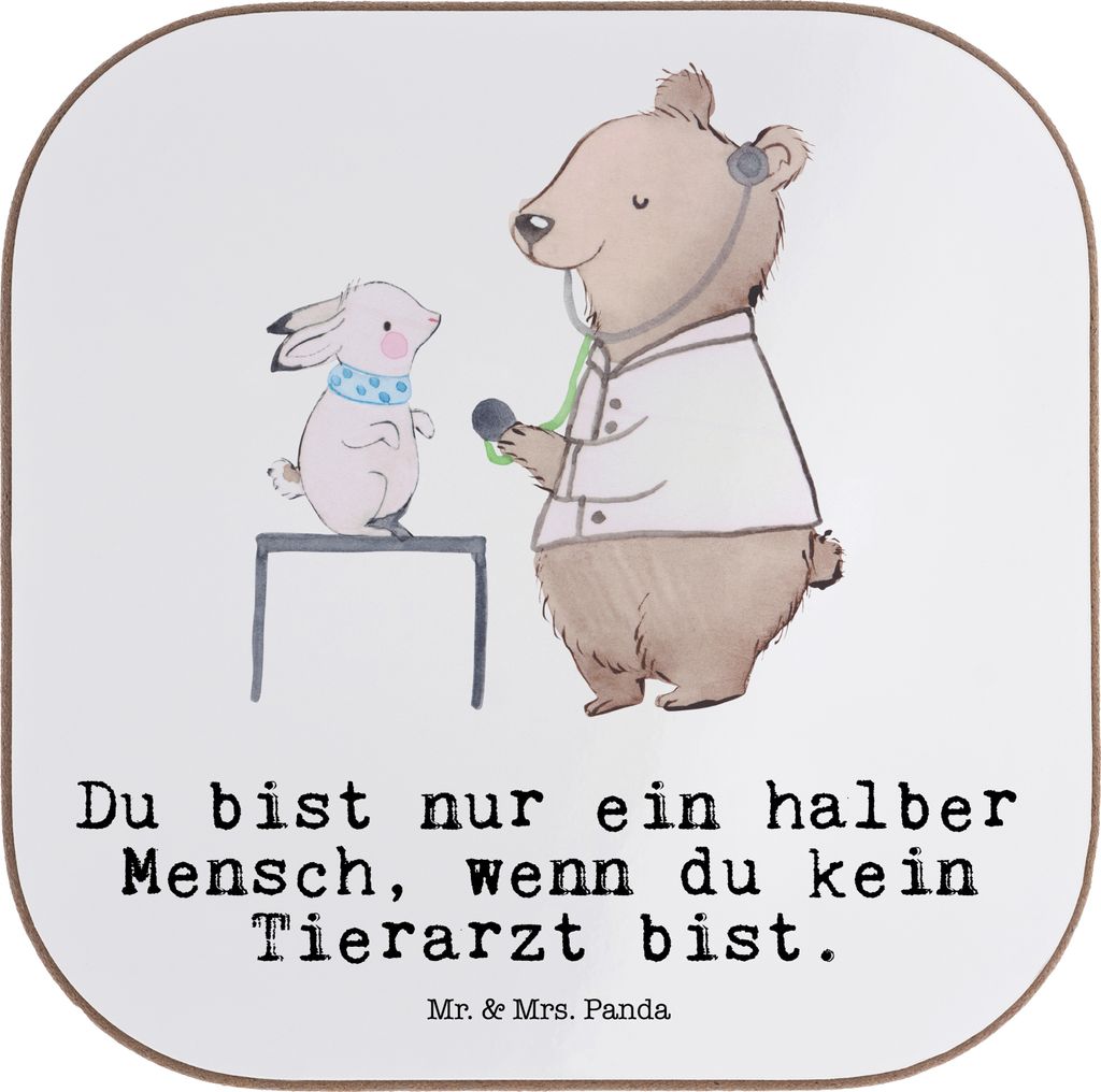 Mr. & Mrs. Panda Tischuntersetzer Tierarzt Herz - Weiß - Geschenk, Holzuntersetzer, Coaster, gläseruntersetzer, weinuntersetzer, Untersetzer für...