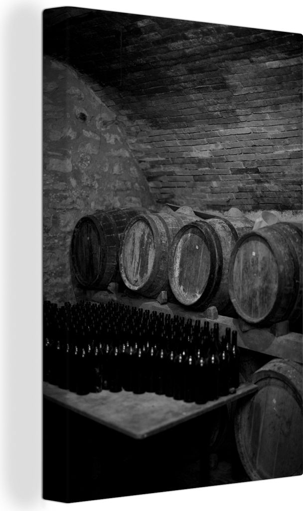 OneMillionCanvasses - Leinwandbilder - 90x140 cm, Bild eines Weinkellers in der italienischen Toskana - schwarz und weiß, Wandbilder Kunstdruck ...