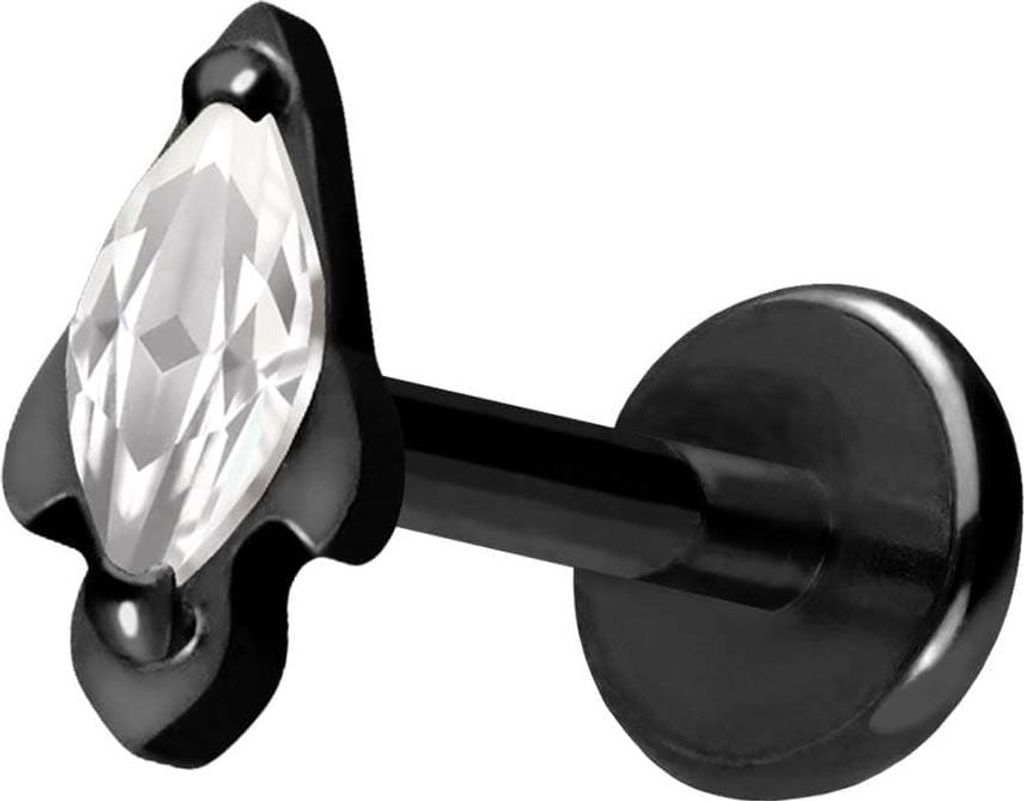 Ohrpiercing, Nasenpiercing Titan Labret mit Push Fit KRISTALLRAKETE Schwarz Stablänge: 9mm | Stabstärke: 1mm