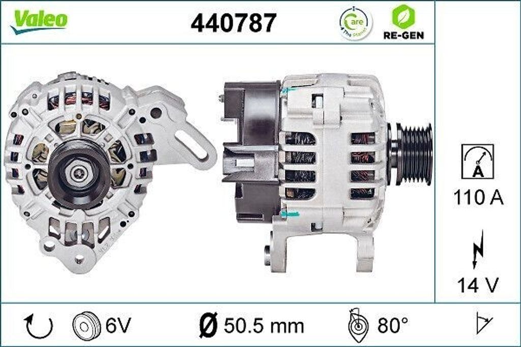 VALEO 440787 Lichtmaschine Generator LiMa 110A 14V für VW GOLF VI (5K1) Golf V Schrägheck (1K1) Polo Schrägheck (6R1, 6C1) GOLF PLUS (5M1, 521) ...