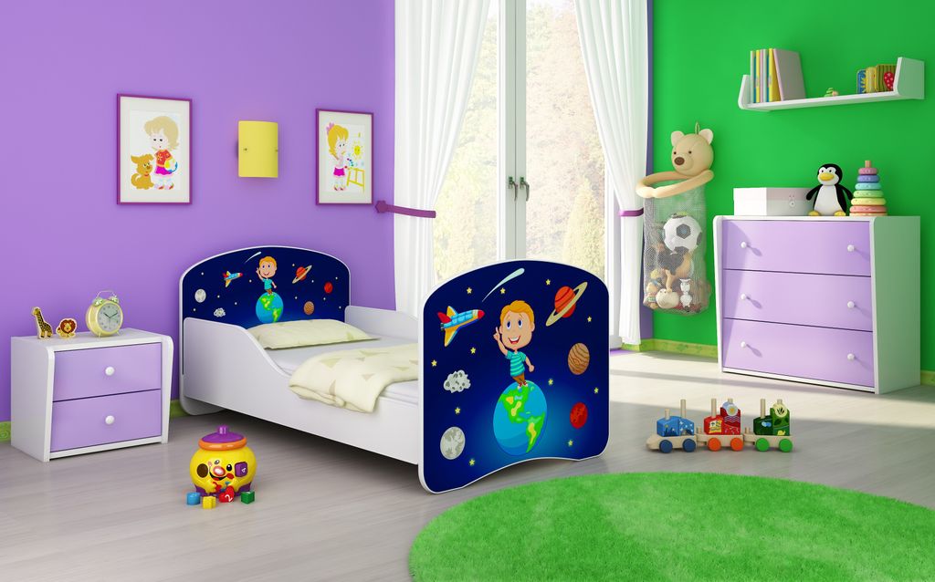 ACMA I Jugendbett Kinderbett Junior-Bett Komplett-Set mit Matratze Lattenrost Weiß 22 Kosmos 160x80
