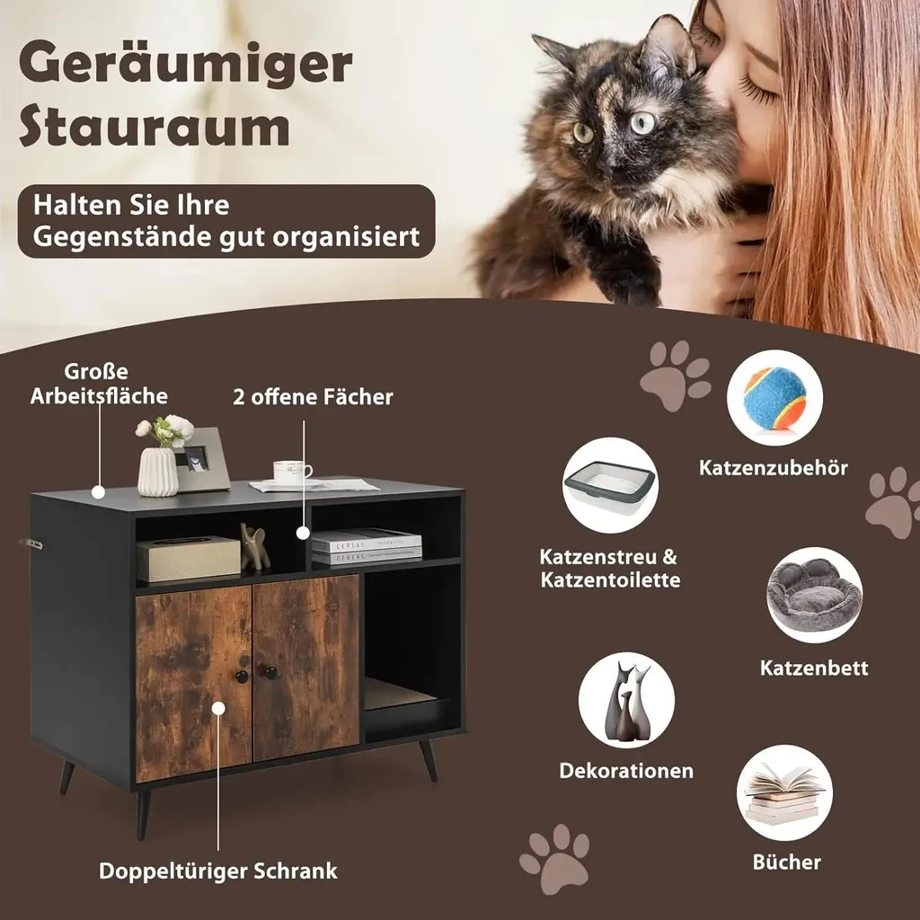 Armoire pour bac à litière chat cachée design moderne 2 compartiments - 3