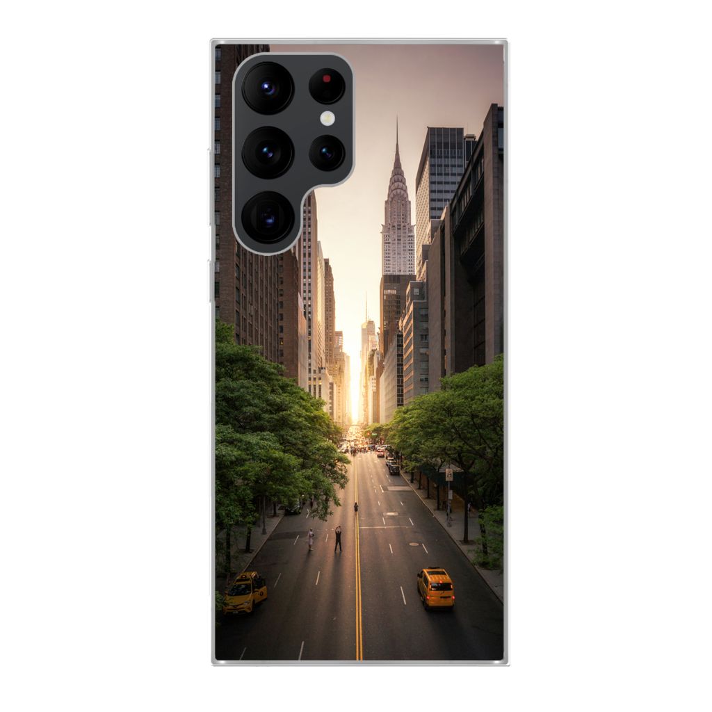 MuchoWow Handyhülle Schutzhülle Hülle für Samsung Galaxy S22 Ultra New Yorker Straße am Morgen Silikon Softcase Handy Hülle - Abbildung