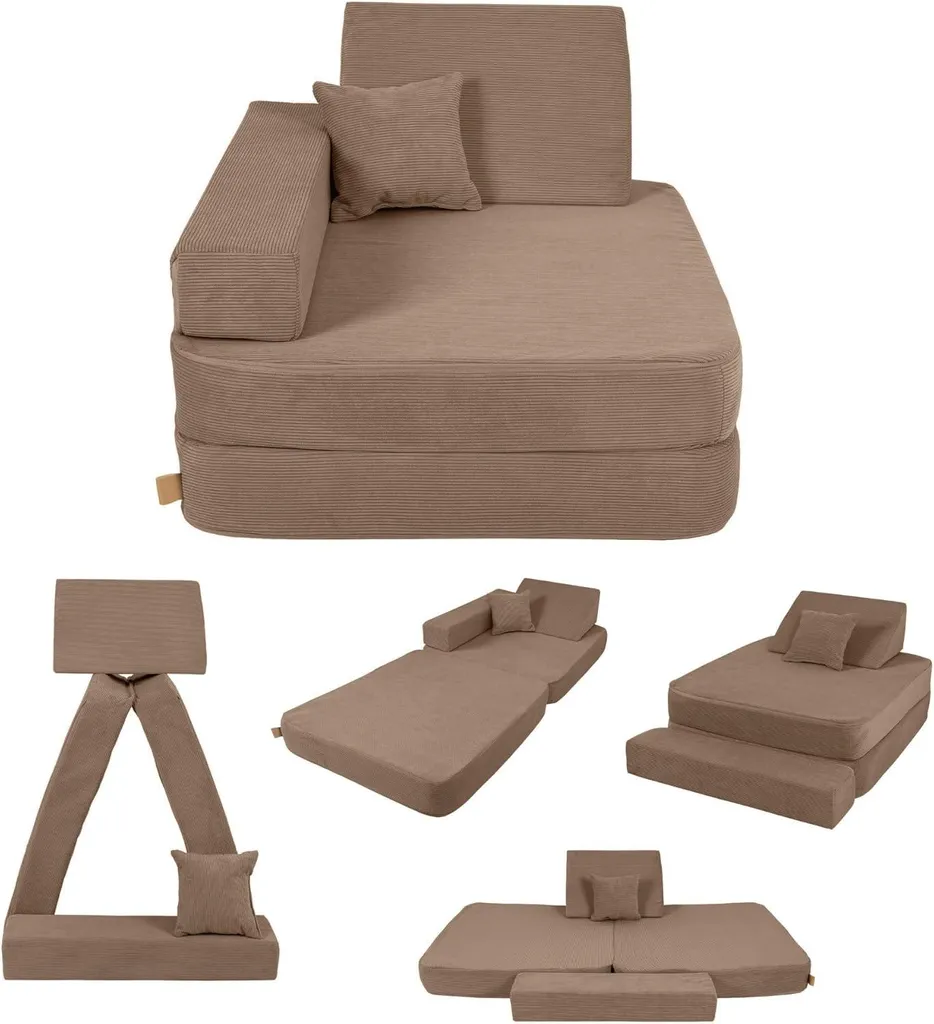 Siège Modulable Bébé et Tapis d'Éveil en Mousse Marron pour Chambre