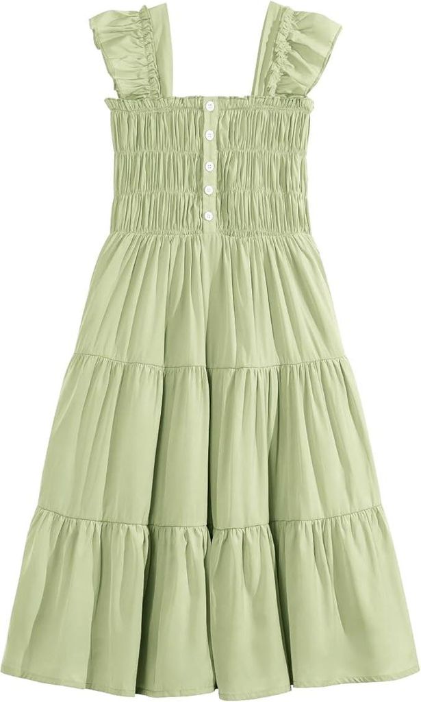 Sommerkleid Mädchen Elegant Puffärmel Grün A-Linie Viskose Gr. 150 10-11 J