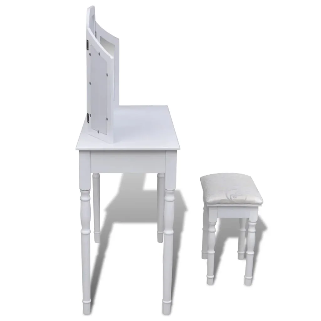 Coiffeuse Miroir 3 volets et 2 Tiroirs de Rangement avec Tabouret - 14