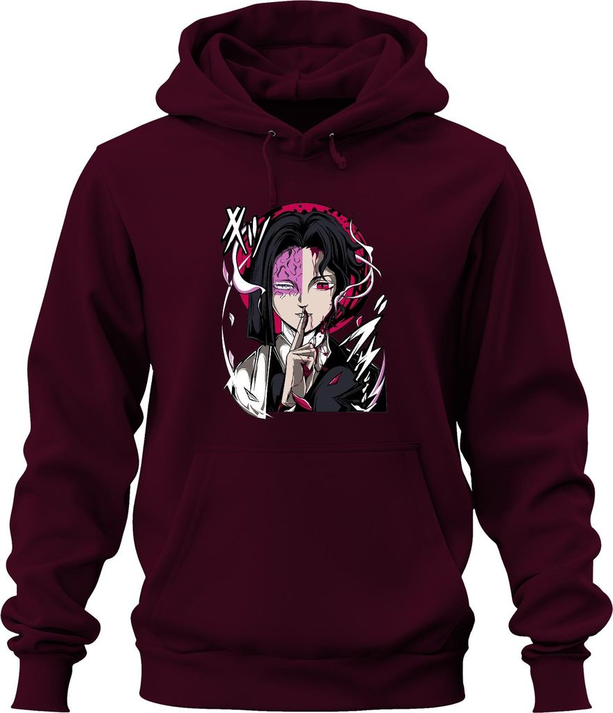 Anime Dämon Halbgesicht Blut Rotes Auge Psst Gothic Halloween Uni Hoodie Kapuzenpullover, Burgundy, S