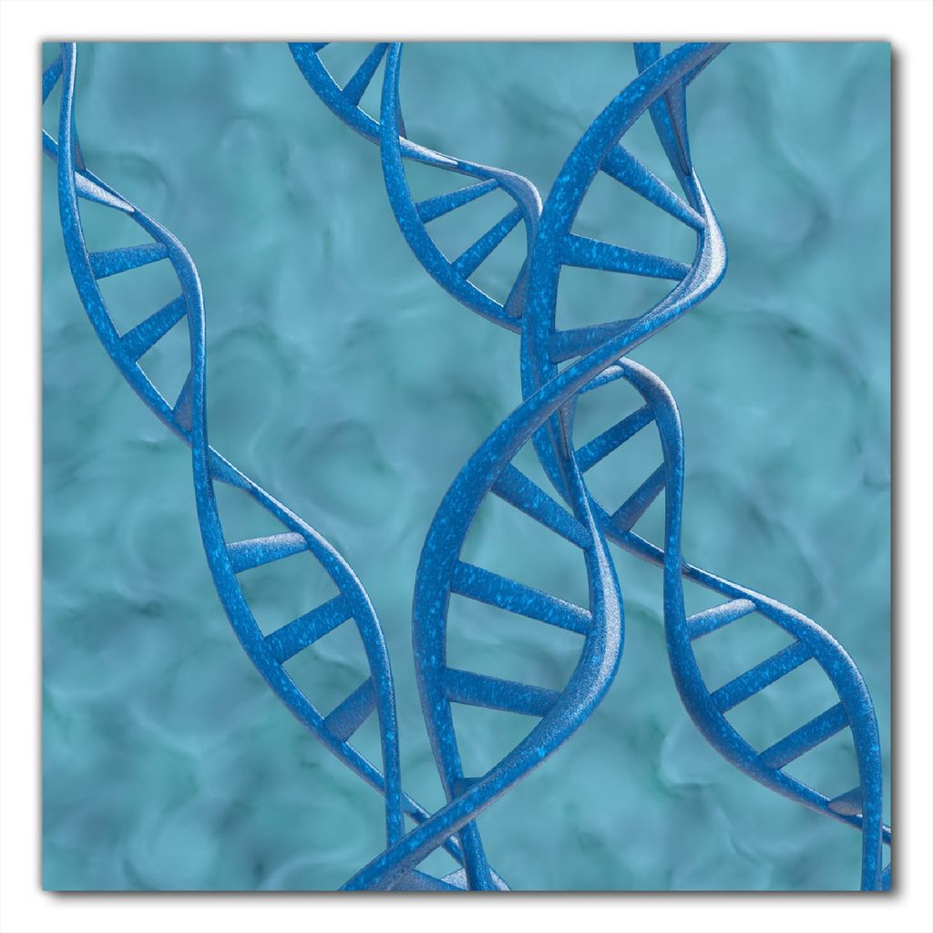 Wallario selbstklebende Möbelfolie/ Tischdecke für Innen und Außen, Größe: 80 x 80 cm - DNA-Strang in blau auf türkisem Hintergrund
