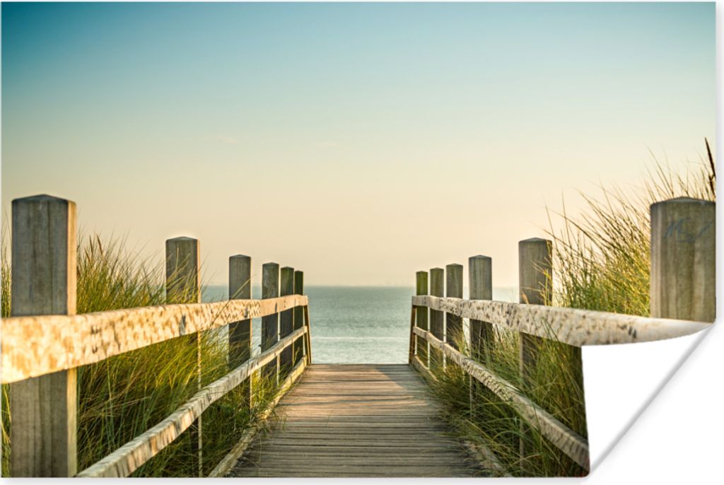 MuchoWow Poster Zaun - Weg - Meer 30x20 cm - Plakate - Print