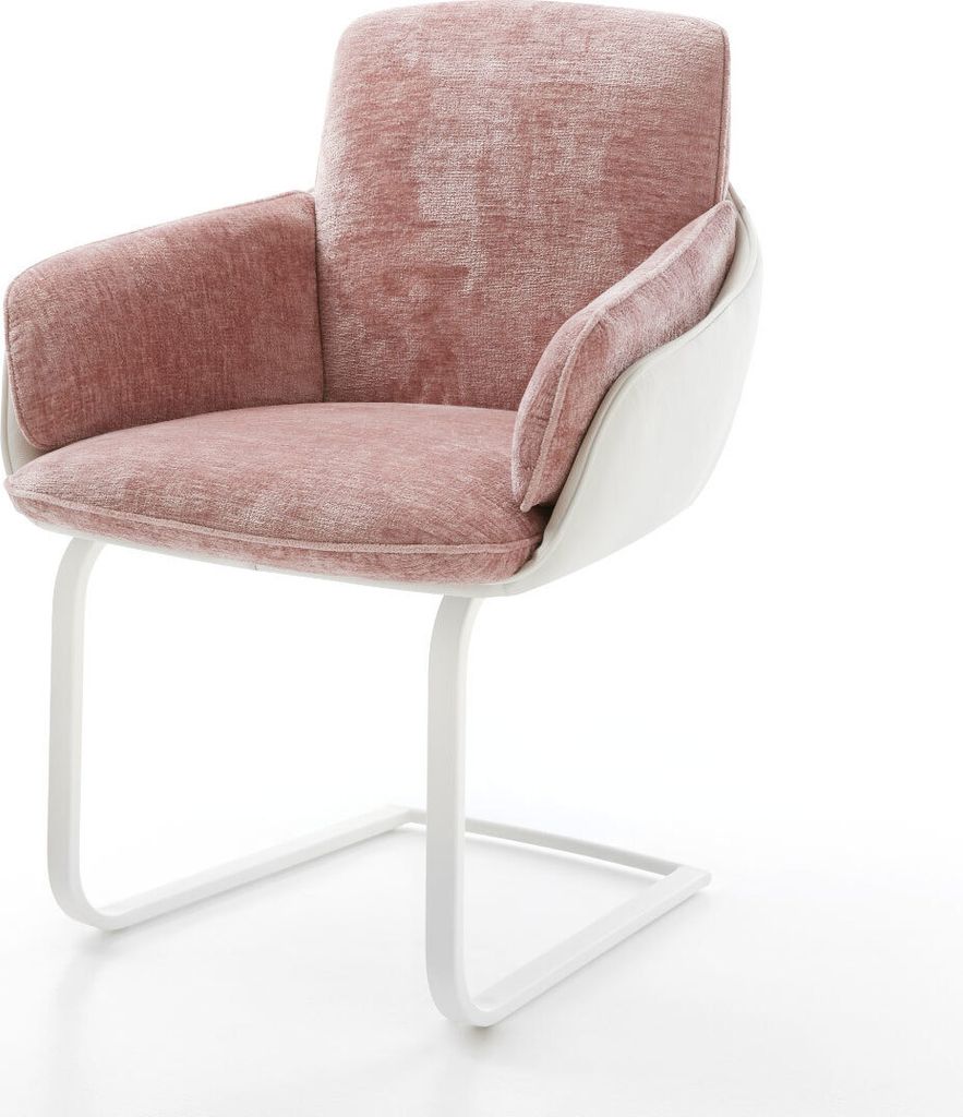 DELIFE Freischwinger Luan-Flex mit Armlehnen Materialmix Echtleder Weiß-Rosé Freischwinger flach Weiß