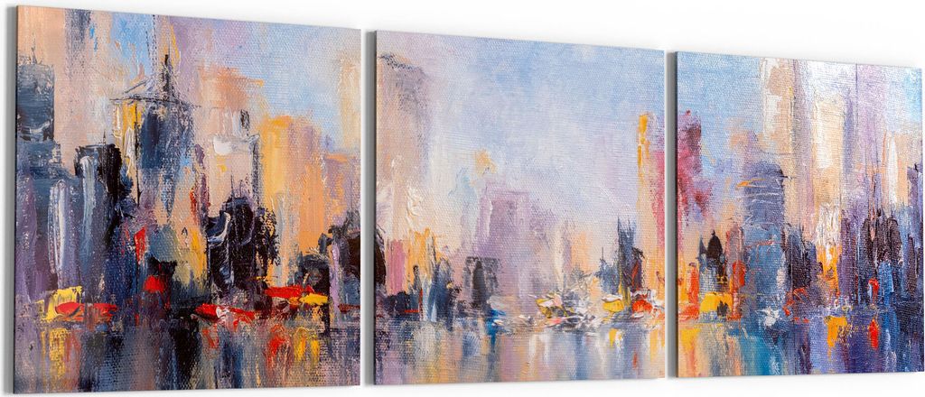 DEQORI Glasbilder Acryl 3x50x50 cm 'Wolkenkratzer am Wasser' Wandbilder XXL groß