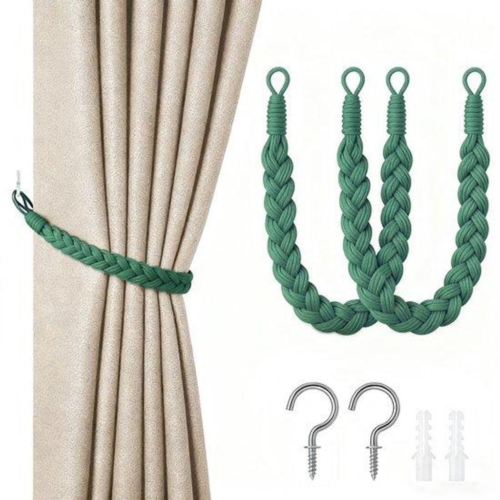 2er-Set von Vorhangbändern - 60cm Vorhangschlaufenband - handgewebte Vorhangbänder - gedrehte Vorhangbänder - mit Haken - für Wohnzimmer, Schla...