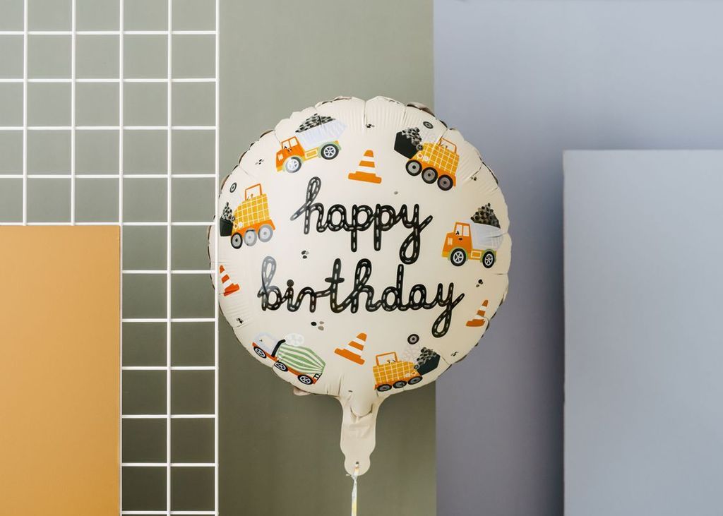 Palloncino in foil da cantiere Happy Birthday 35cm Beige / Immagine del prodotto 