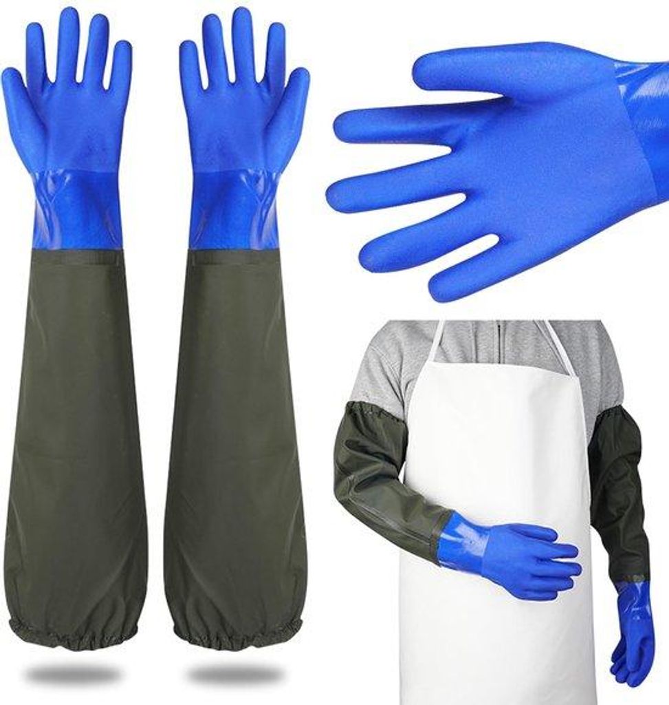 Arbeitshandschuhe - Lang, wasserdicht, matte Handfläche, Verschluss mit Schnurzug, antislip und langlebig - 70 cm lang, für Arbeiter in der Aquak...