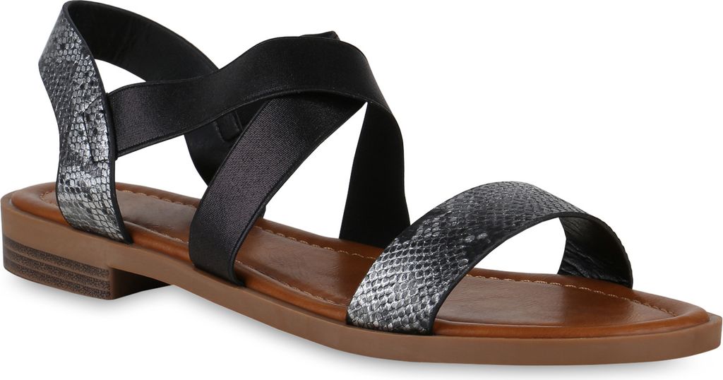 VAN HILL Damen Übergrößen Riemchensandalen Sandalen Prints Freizeit Schuhe 841277, Farbe: Schwarz, Größe: 43