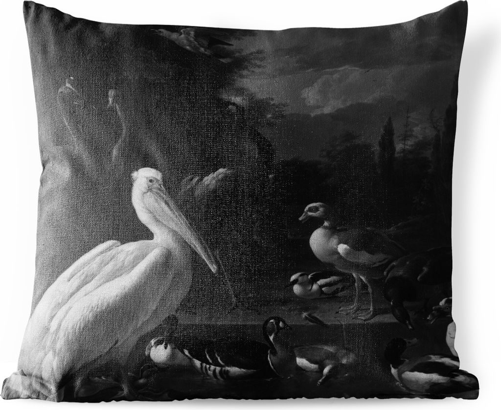 MuchoWow Outdoor Kissen - Ein Pelikan und andere Vögel in der Nähe eines Wasserbeckens - Melchior d'Hondecoeter - 45x45 cm - Wetterfest - Loung...