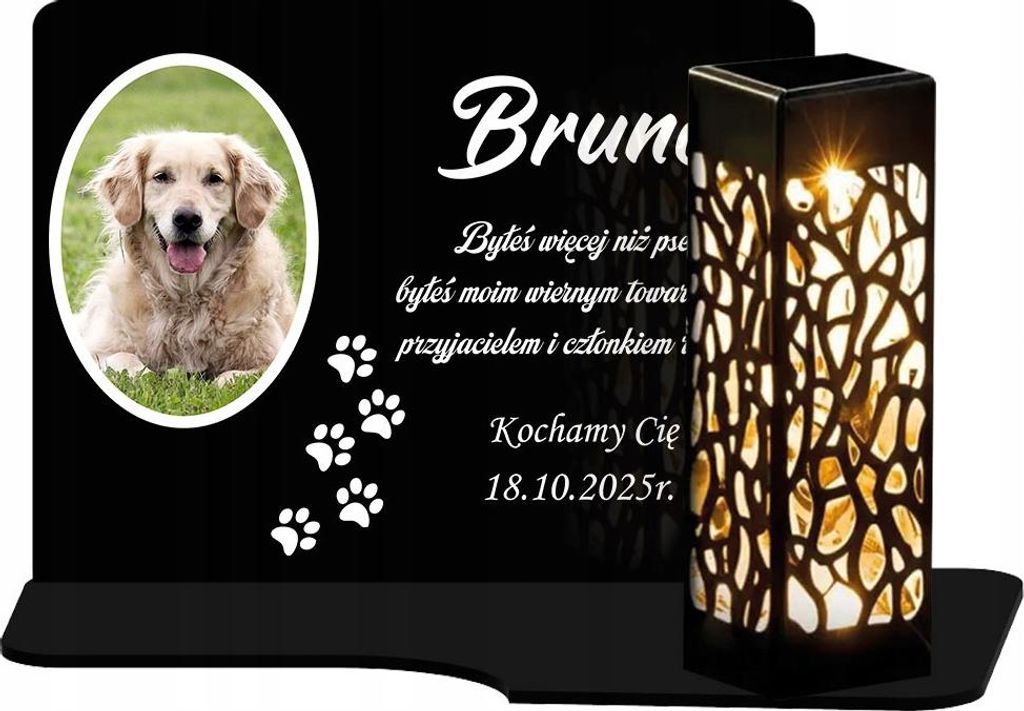 Solarkerze XL Premium-Souvenir mit Foto einer Haustierfigur für das Grab