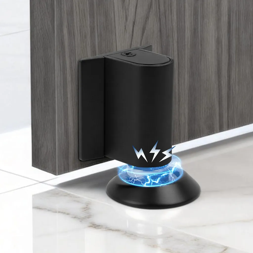 Butoir de porte aimanté robuste acier inox noir sans perçage 50mm