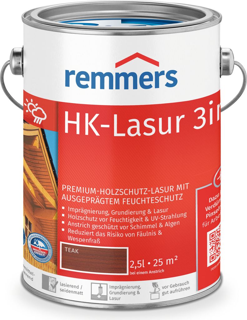 A can of wood stain with product information and branding.