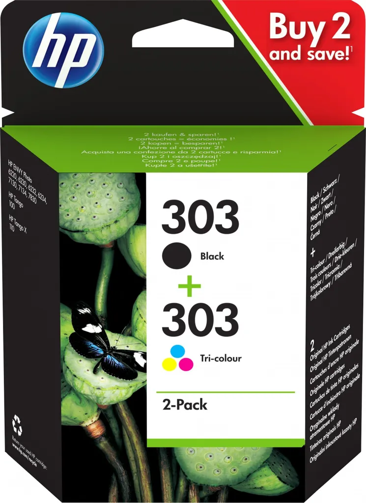 Confezione 2 Cartucce HP 303 Originali Nero e Tricromia 3YM92AE