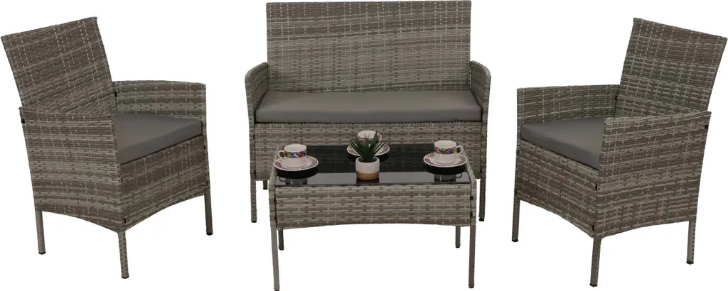 Salon de terrasse poly-rattan gris idéal pour recevoir vos invités