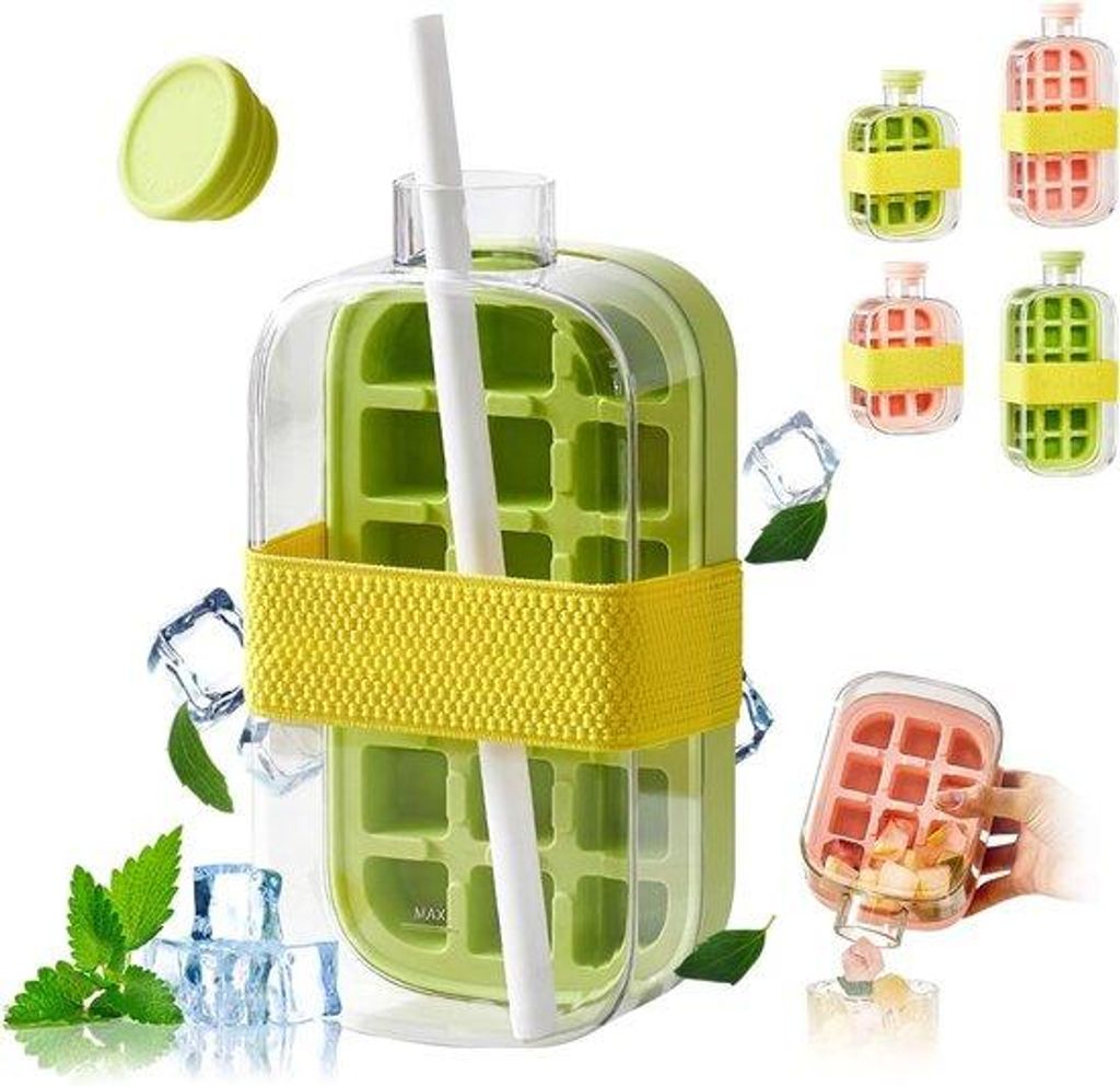 Großes grünes 2-in-1 Eisblock-Set 800ml mit Deckel und Riemen – Losmaakbar – Vertikaler und wasserdichter Wasserbecher