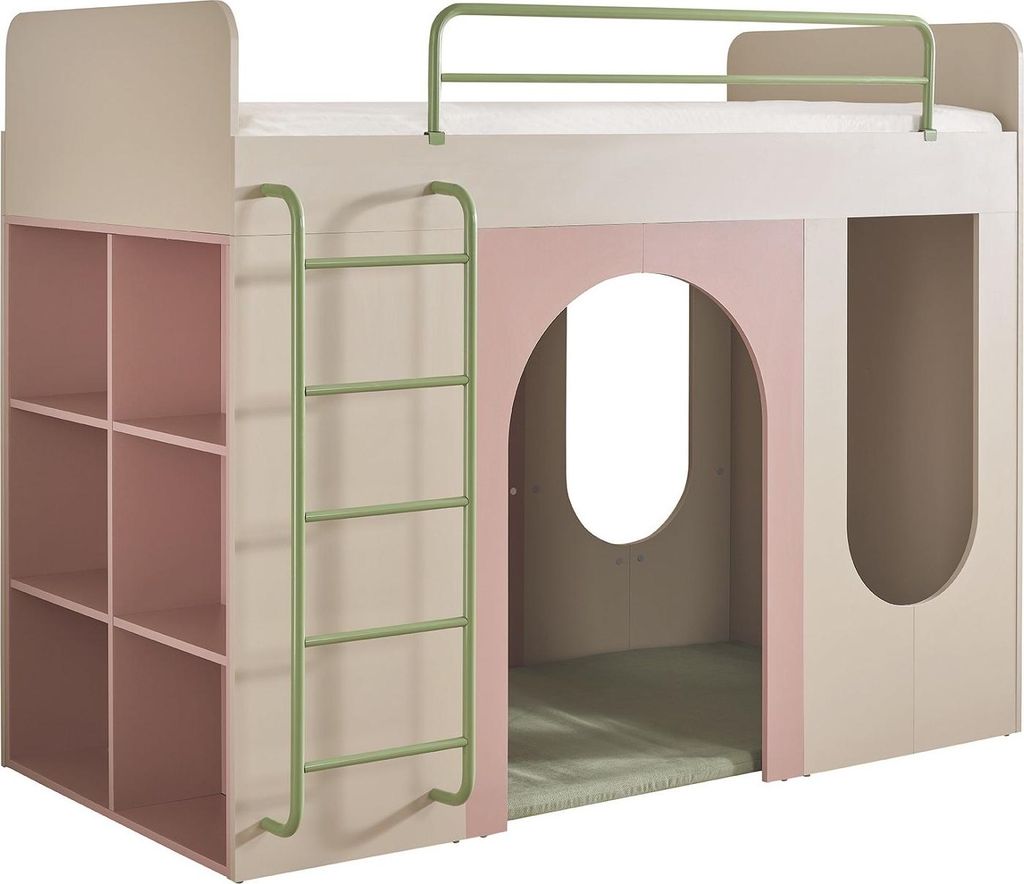 Hochbett Rosie 100 x 200 cm in Rosa/Beige