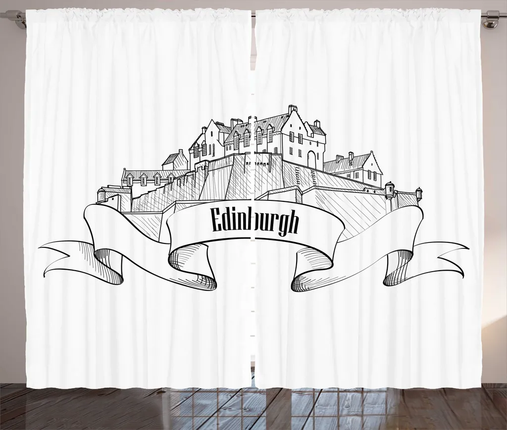 ABAKUHAUS Écosse Rideau rustique croquis crayon 280x225cm Gris et Blanc