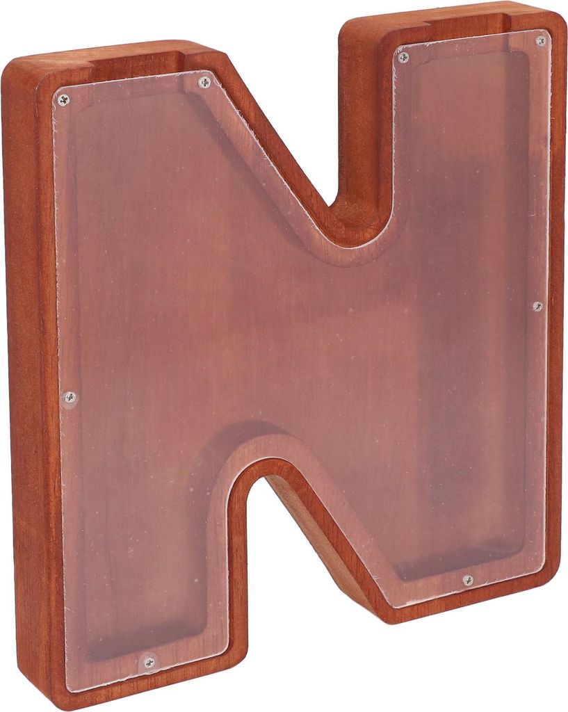 Buchstaben-Sparschwein, personalisierte Alphabet-Münzbox aus Holz für Kinder, N