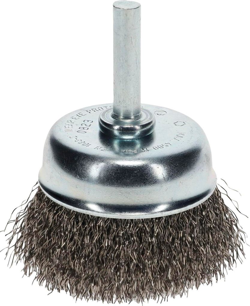 Osborn Drahtbürste für Bohrmaschine ø 50mm - Drahtbürstenaufsatz für schwer zugängliche Stellen - Topfbürste m. Schaft , gewellter Draht