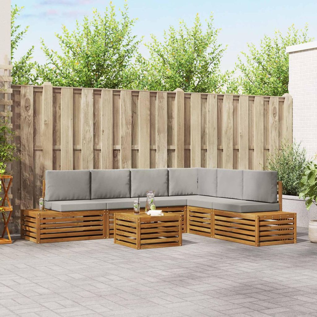 "im Sonderangebot"Outdoor-Sofagarnitur/Couchgarnitur - CLORIS - Outdoor-Möbel - für Garten/Terrasse - mit Kissen 7 Stück Natürlich und Hellgrau...