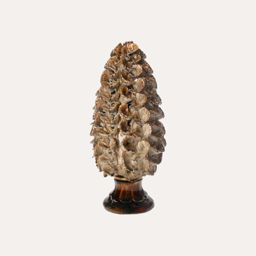 Pomme de pin décorative marron en céramique émaillée pour salon moderne