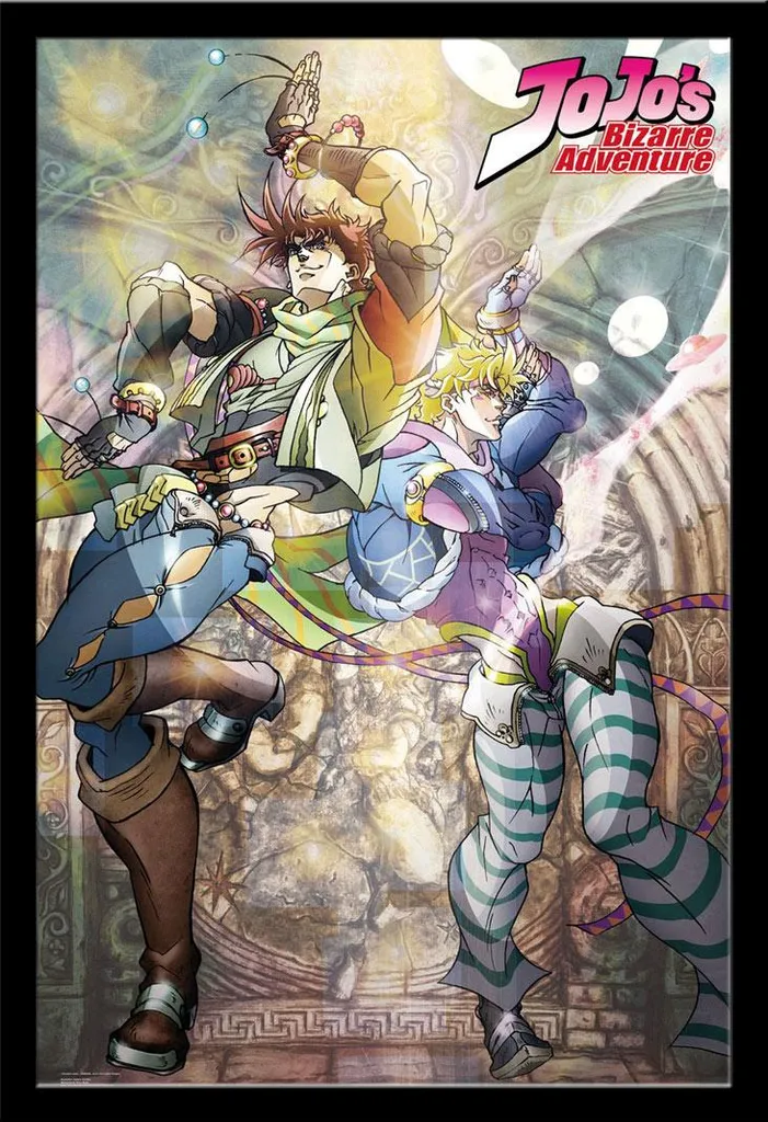 Poster Jojo's Bizarre Adventure Joseph & Caesar avec Cadre Noir 61x91cm