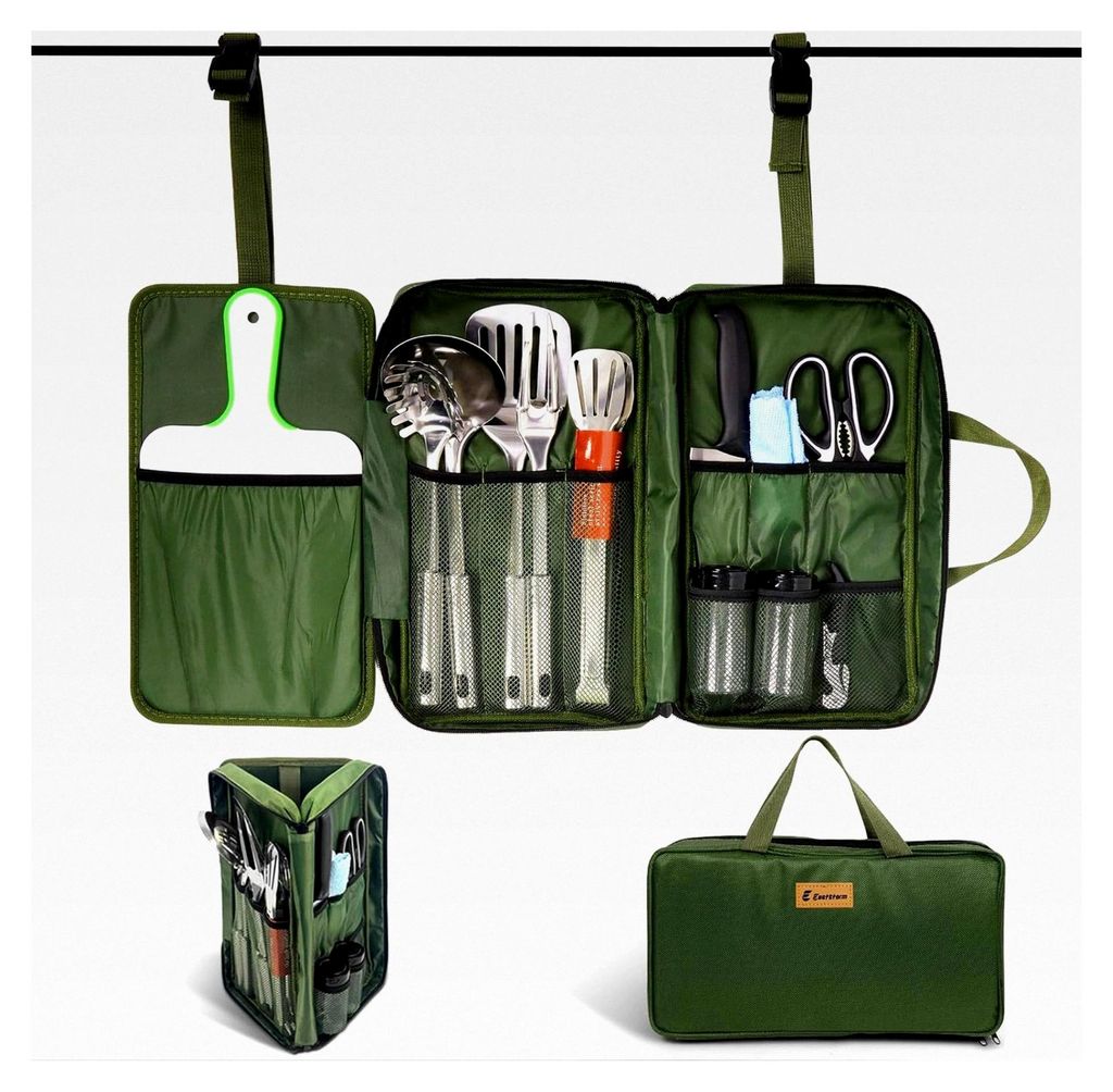 Camping Küchenhelfer Set mit wasserdichter Tasche für Kochgeschirr, klein und tragbar, geeignet für Outdoor, Bergsteigen, Wandern, Camping Set f...