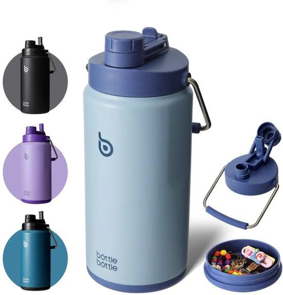 Grande Gourde Isotherme Bleue 1,8L Idéale pour le Fitness et les Voyages