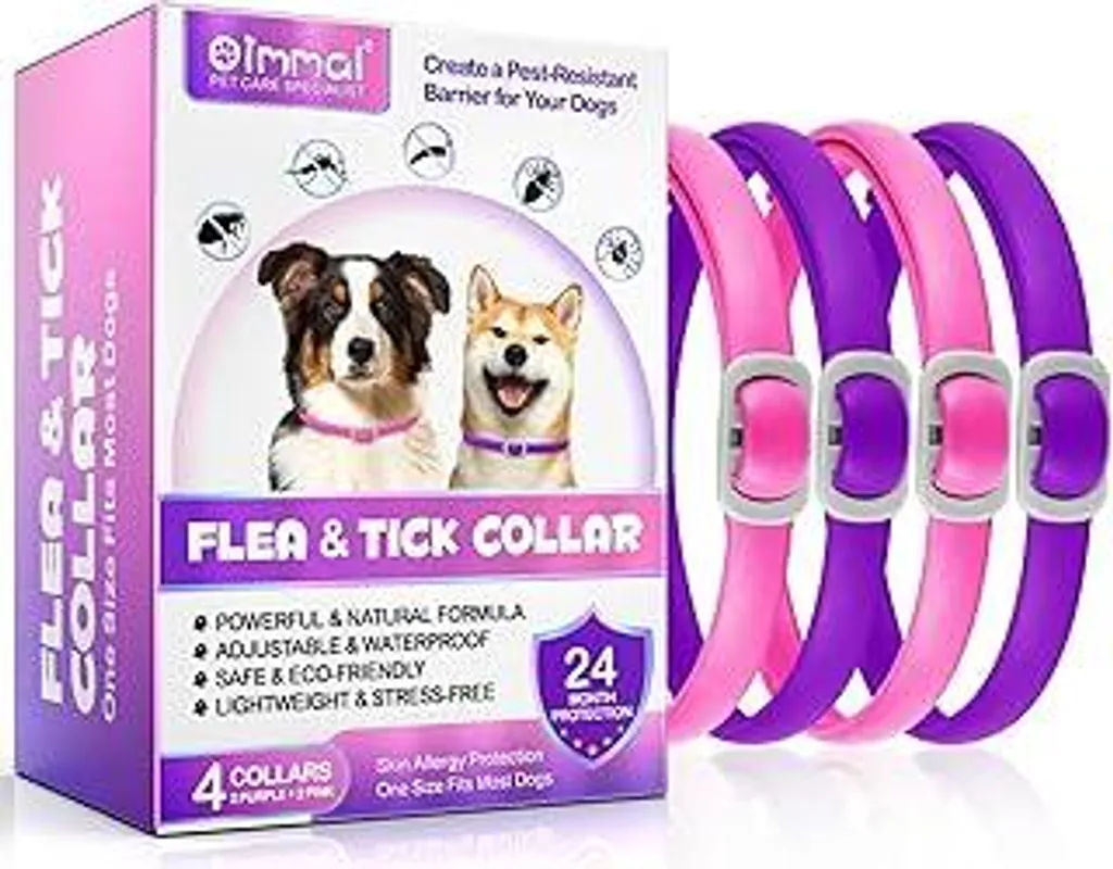 Collare Antipulci Cane Rosa e Lilla 4 Pezzi Naturale 60cm Waterproof