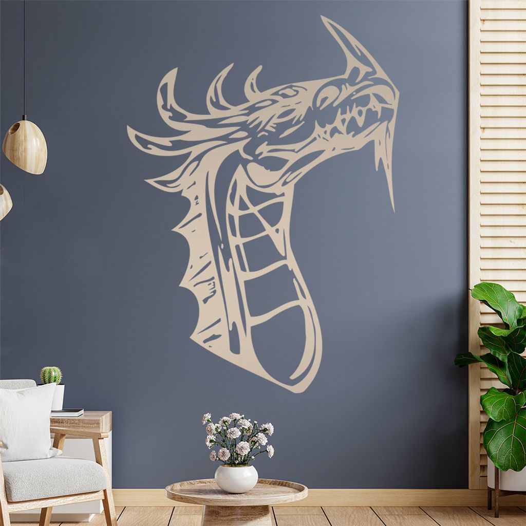 Drachen Kopf Wandtattoo in 6 Größen - Wandaufkleber Wall Sticker - Dekoration, Küche, Wohnzimmer, Schlafzimmer, Badezimmer