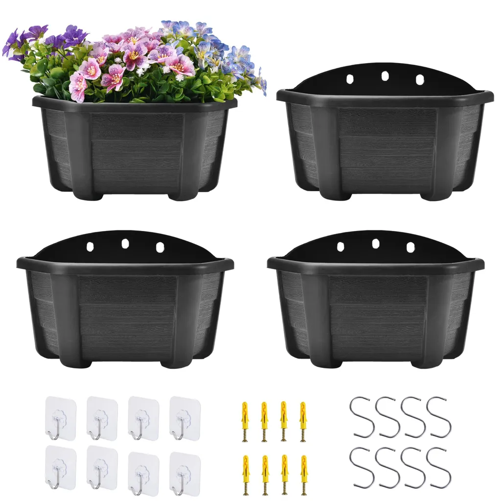 Pot de fleurs suspendu pour balcon et clôture, lot de 4 jardinières marron