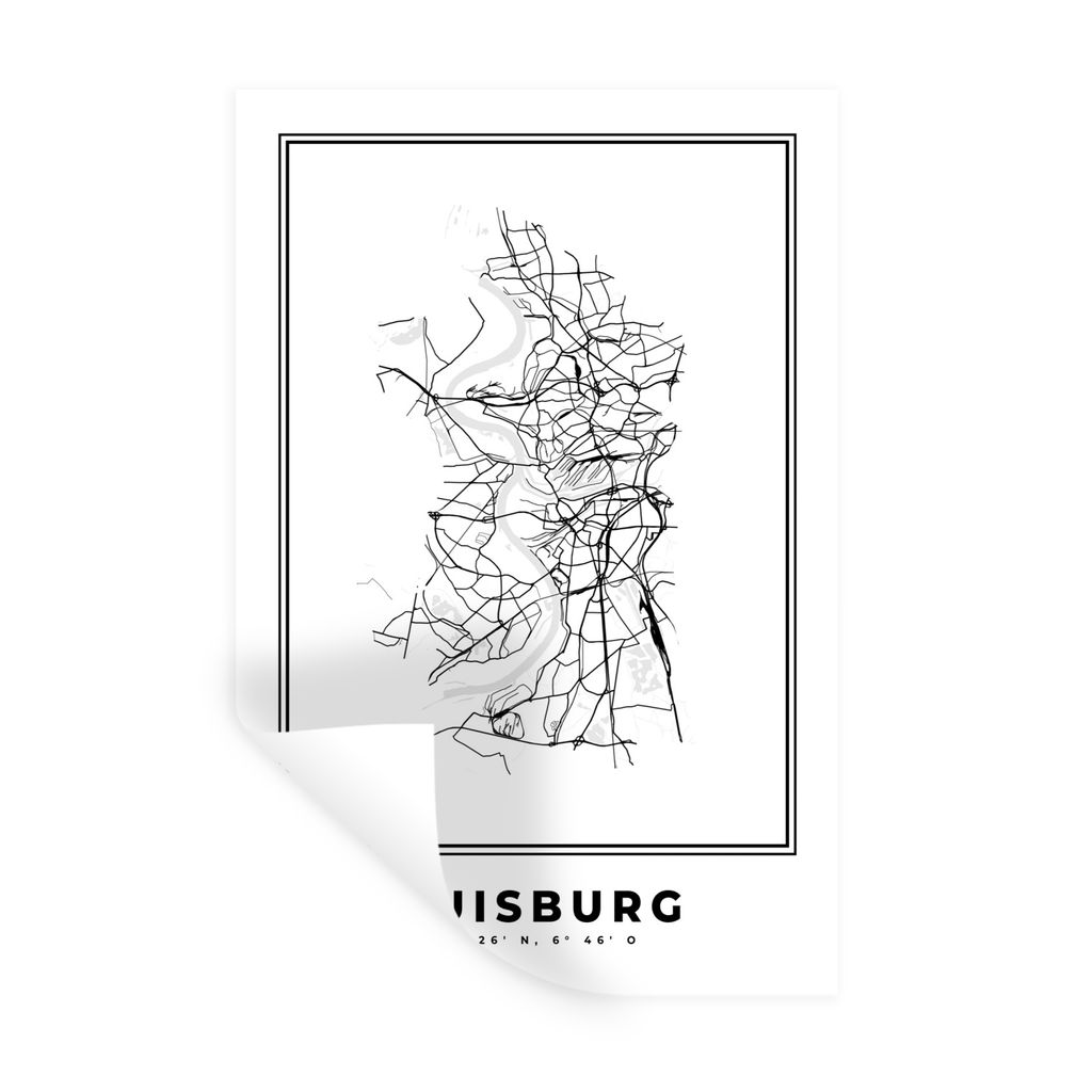 MuchoWow Wandtattoo Wandsticker Wandaufkleber Stadtplan - Deutschland - Schwarz-weiß - Duisburg - Karte 20x30 cm Selbstklebend und Repositionier...
