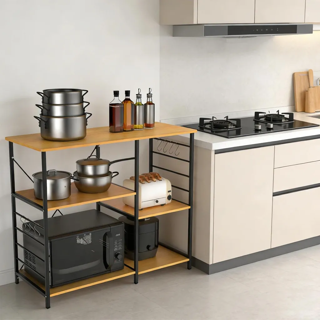 Meuble de rangement micro-ondes en métal vert clair à 6 niveaux de stockage