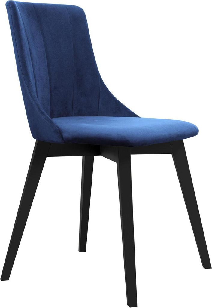 Holzstuhl Felix mit bequemem Sitz stillvoll Polsterstuhl mit Holzbeine Esszimmerstühle, Stoff: riviera 81 - blau, Beinefarbe: Schwarz