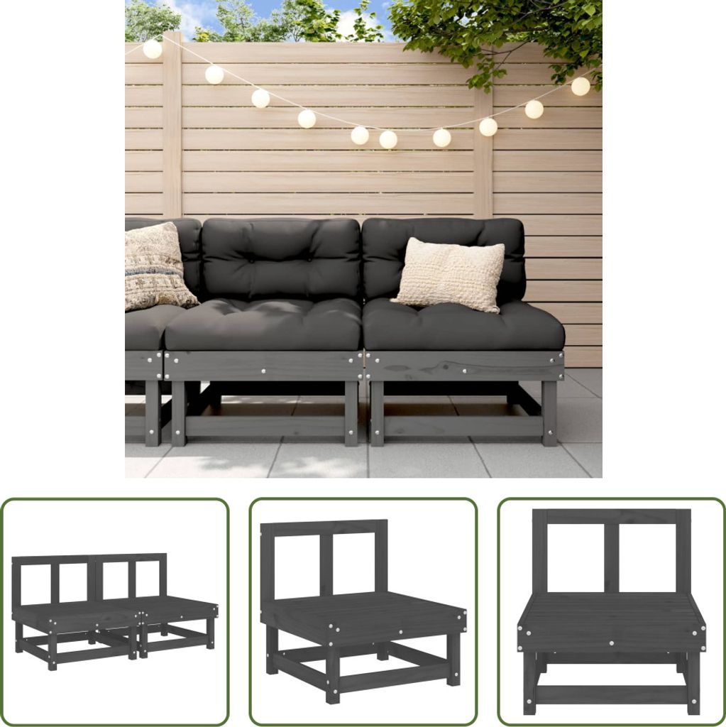 The Living Store Garten-Mittelsofas 2 Stk. Grau Massivholz Produktbild 