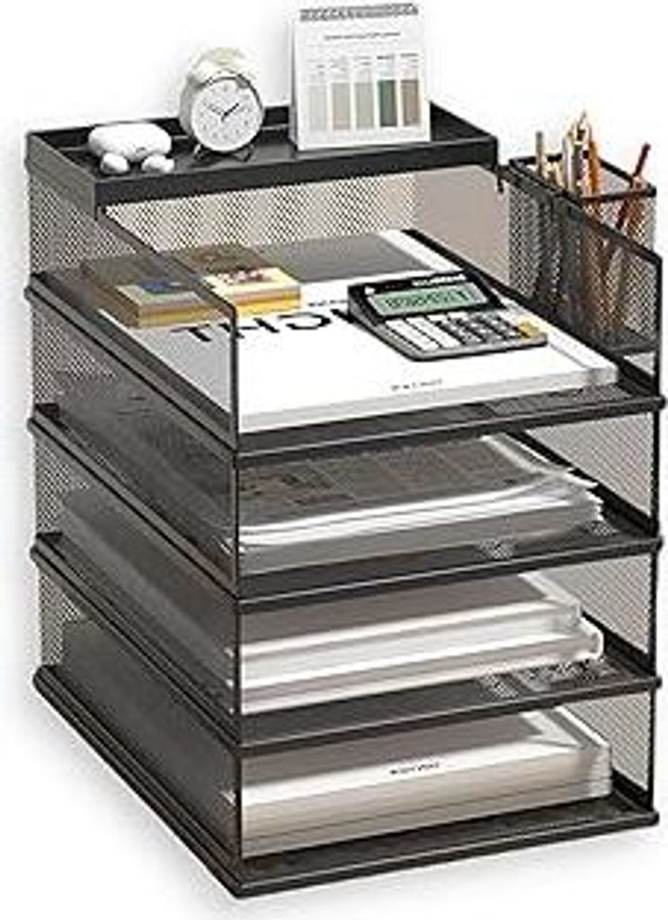 Stapelbare Briefablage mit 5 Ebenen, Büro-Schreibtisch, Papier-Organizer, Aktenablagen, Schreibtischhalter für Papierbriefzubehör, mit Stifthalter