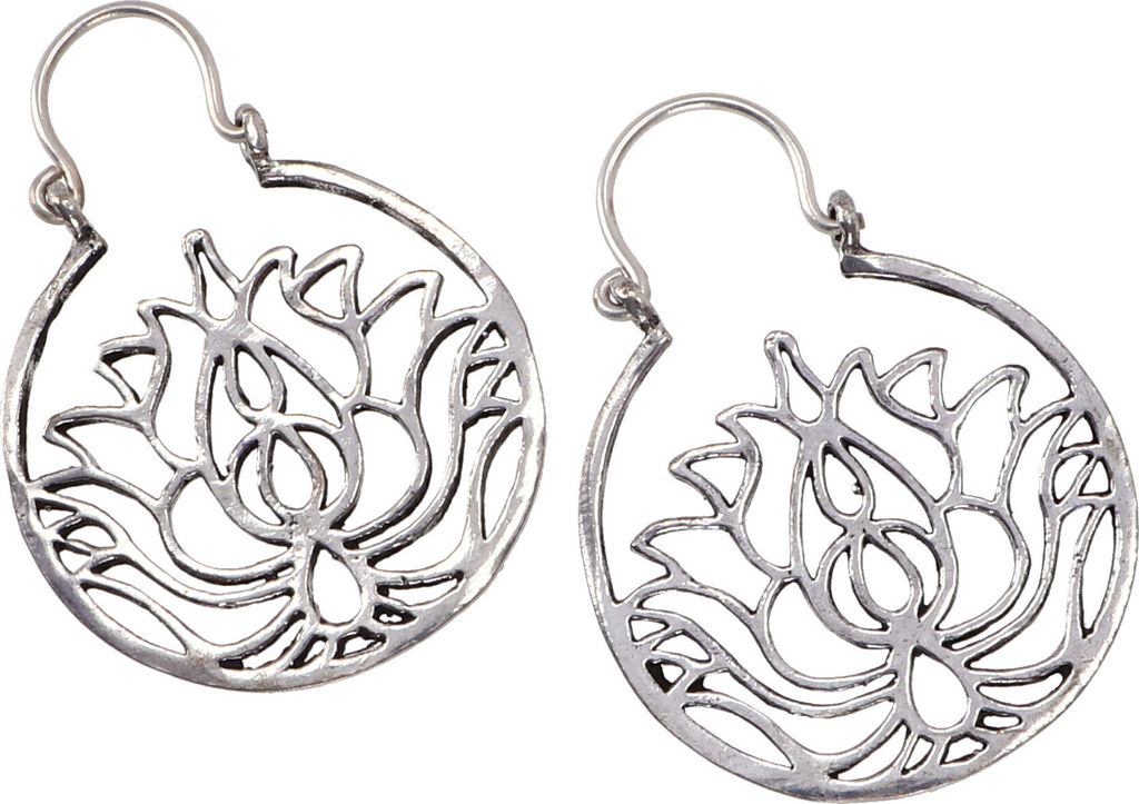 Tribalohrringe aus Messing, Lotus Ethnoohrringe, Tribal Ohrringe, Yogaschmuck - Silber _1, Silber-Farben, 4,5*3 cm, Ohrringe + Ohrstecker Modeschmuck